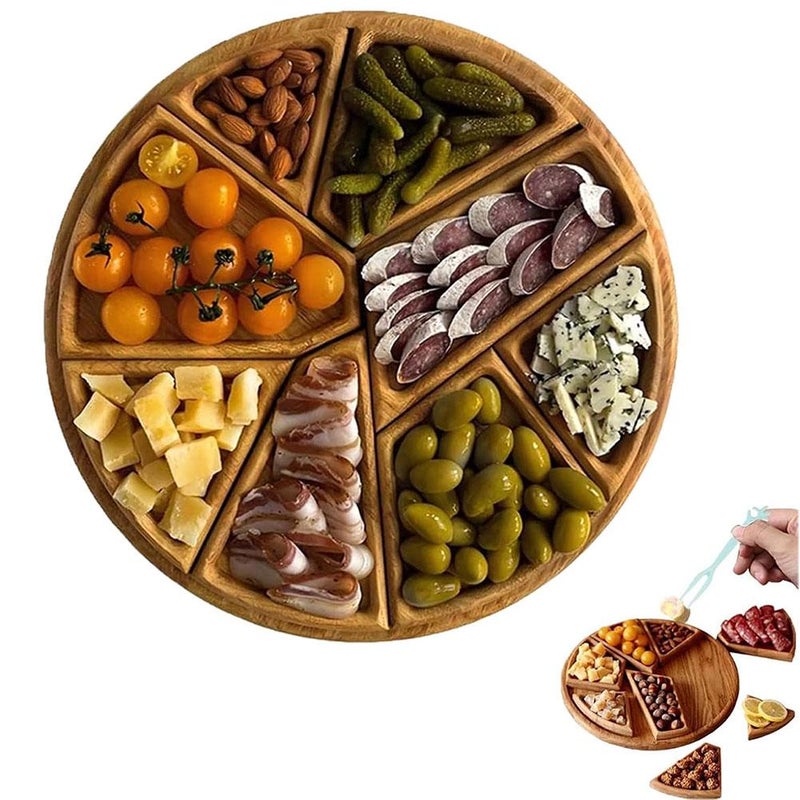 صينية تقديم بأشكال ألغاز من الخشب للطعام، صينية تقديم بأشكال ألغاز مضحكة - مع 8 أقسام قابلة للإزالة، طبق وجبات خفيفة من الفواكه المجففة، صينية حلويات دائرية، لطاولة القهوة، ديكور حفلات المنزل - Image 1